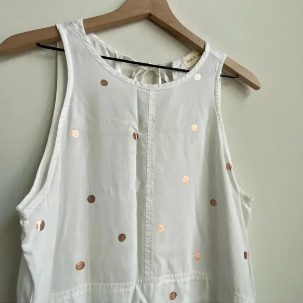 Anthropologie Cloth & Stone Polka Dot Seamed Dress Foil Print White Size Medium - Picture 3 of 9